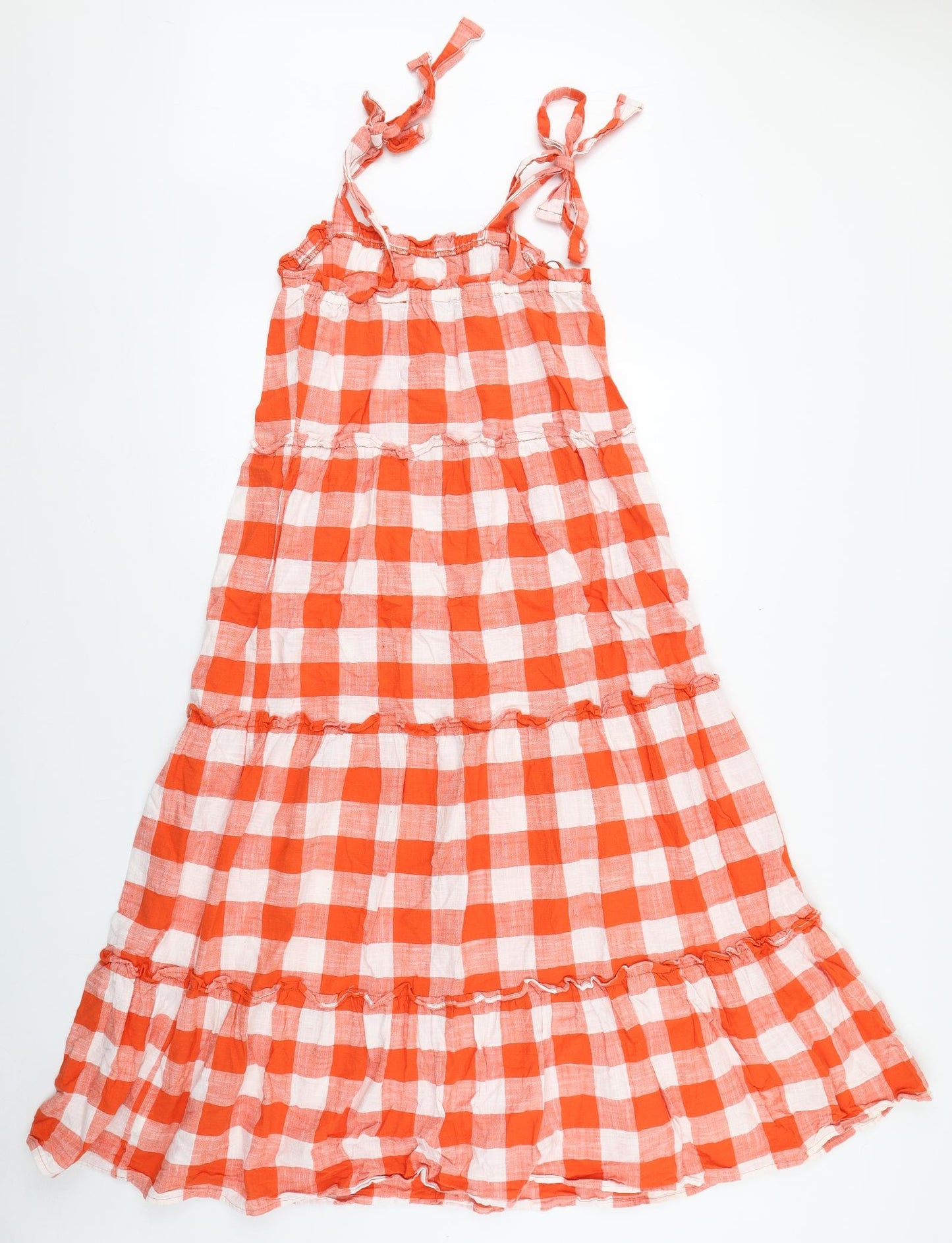 F&F Womens Orange Plaid Cotton Trapeze & Swing  Size 8  Square Neck Pullover