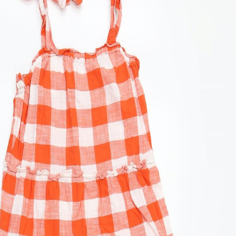 F&F Womens Orange Plaid Cotton Trapeze & Swing  Size 8  Square Neck Pullover