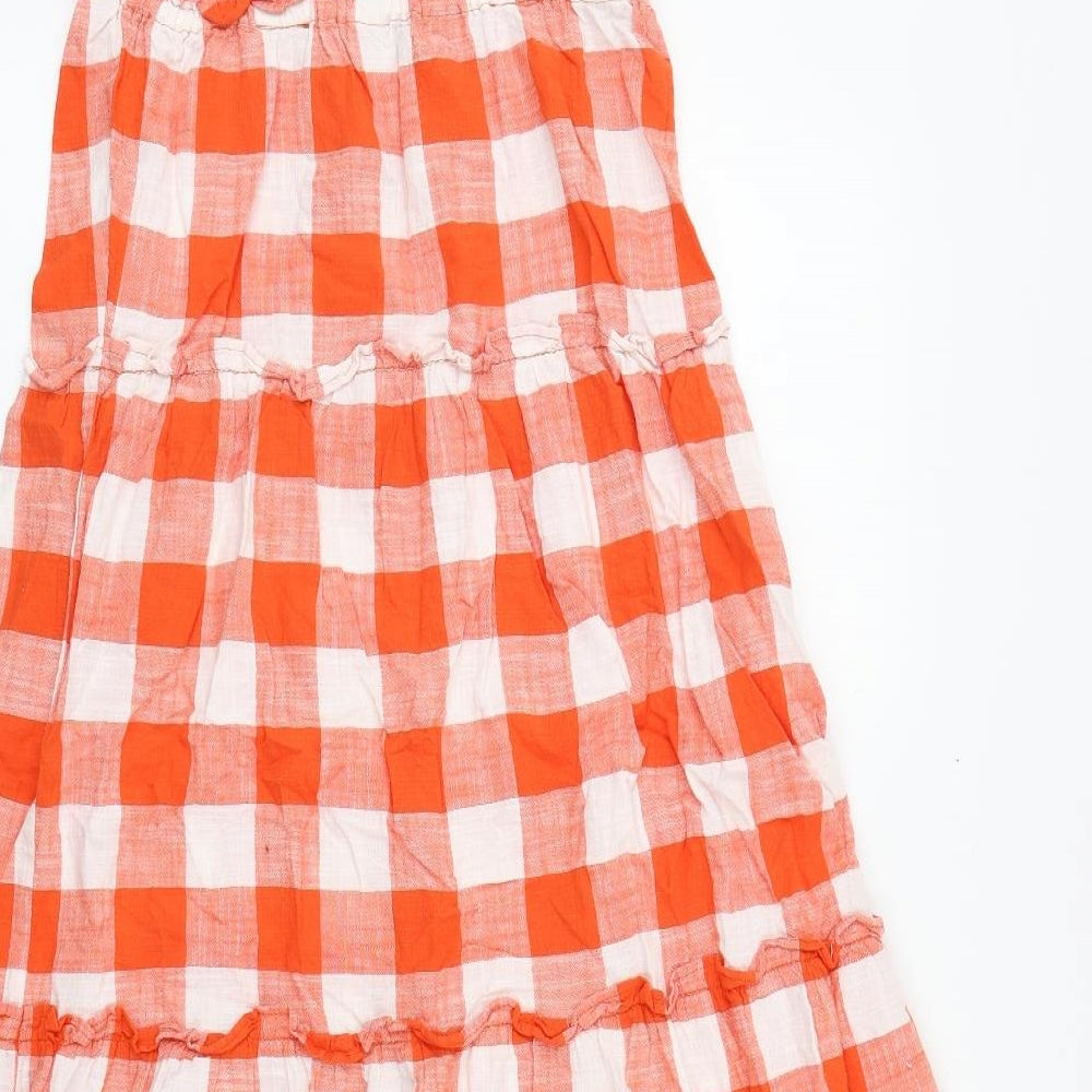 F&F Womens Orange Plaid Cotton Trapeze & Swing  Size 8  Square Neck Pullover