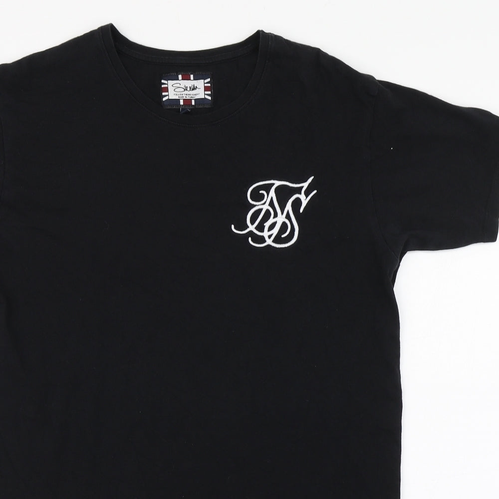 Sikskin Mens Black  Cotton  T-Shirt Size S Round Neck