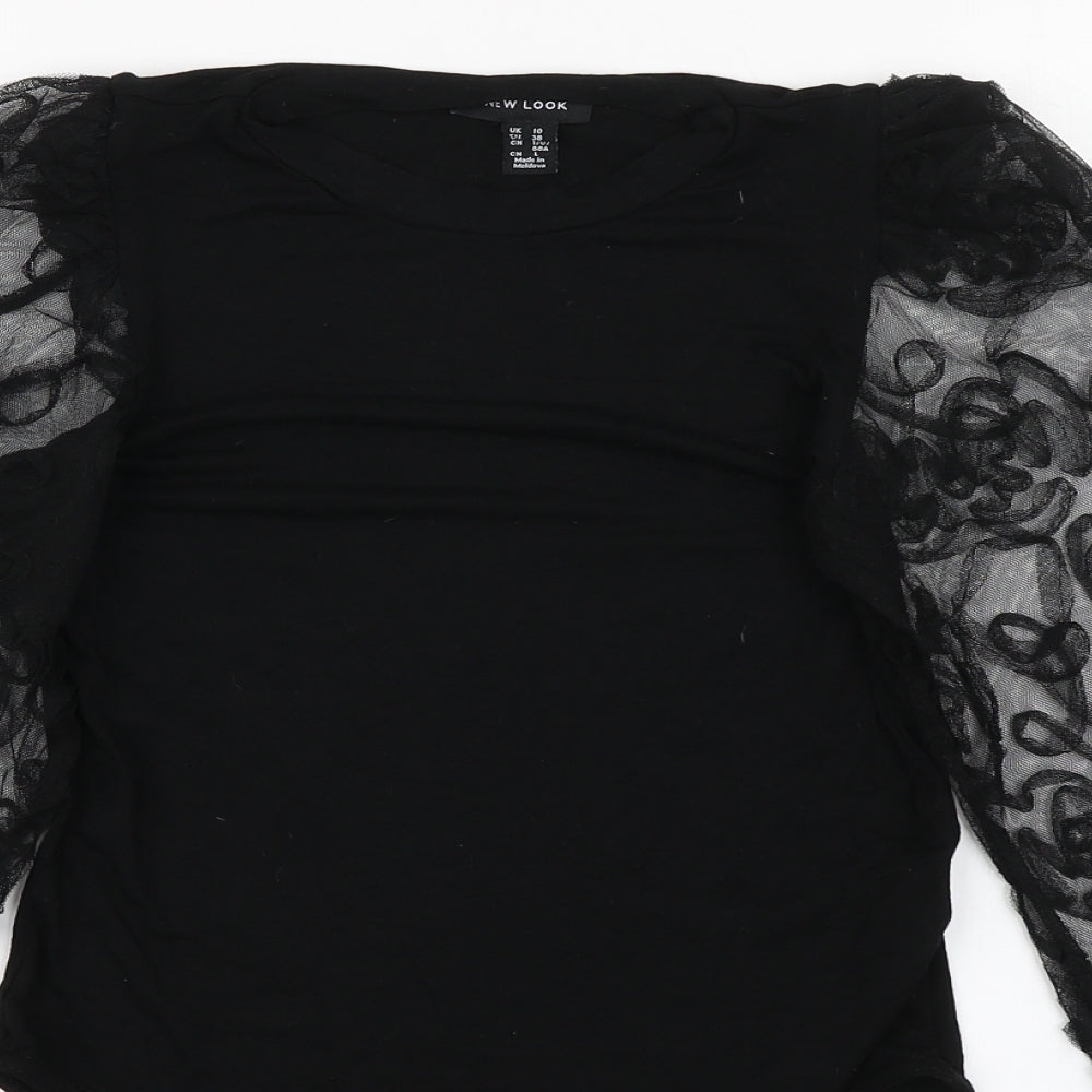 New Look Womens Black  Viscose Bodysuit One-Piece Size 10  Button