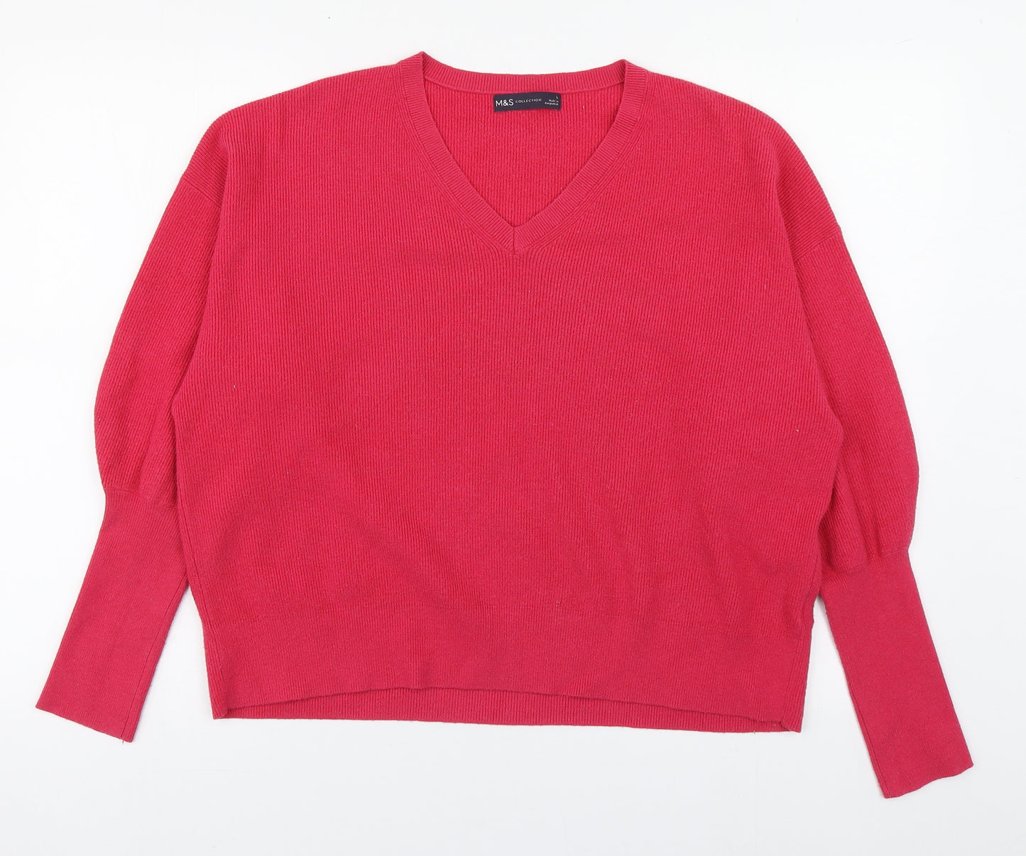 Marks and Spencer Womens Pink V-Neck  Viscose Pullover Jumper Size L