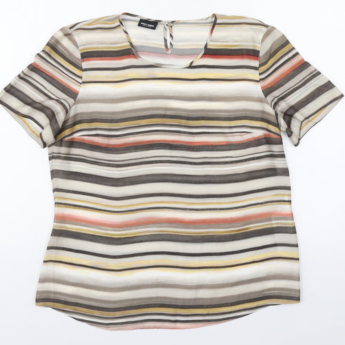 Gerry Weber Womens Multicoloured Striped Polyester Basic Blouse Size 14 Round Neck