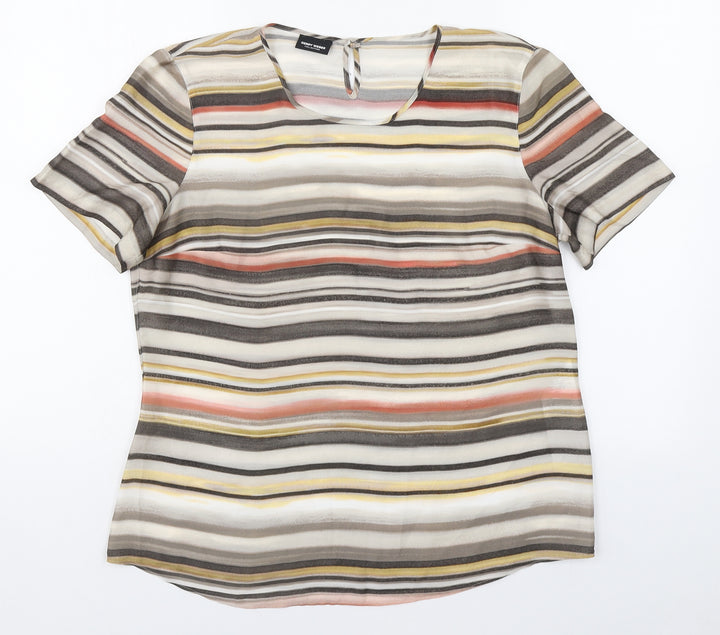 Gerry Weber Womens Multicoloured Striped Polyester Basic Blouse Size 14 Round Neck