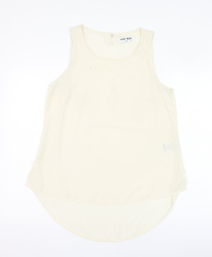 VERO MODA Womens Ivory Polyester Basic Blouse Size M Round Neck