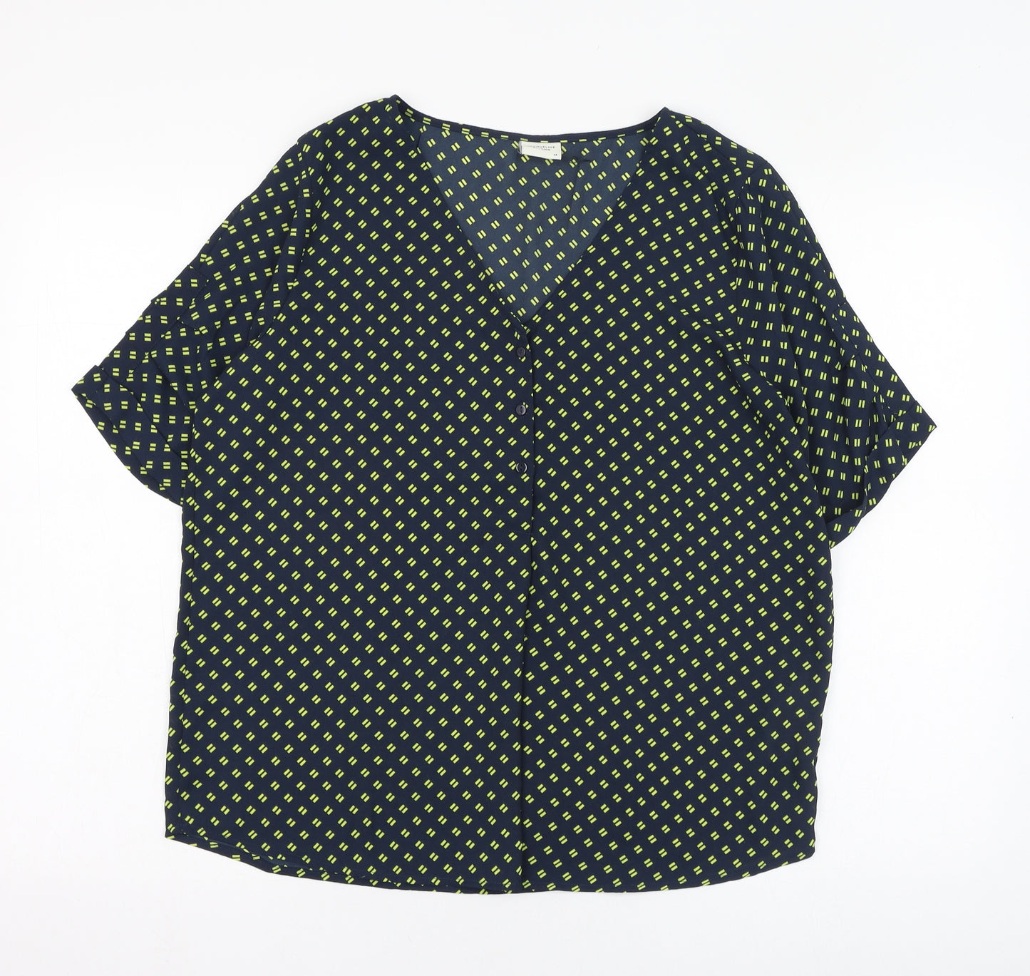 JACOUELINE de YONG Womens Black Geometric Polyester Basic Blouse Size 10 V-Neck