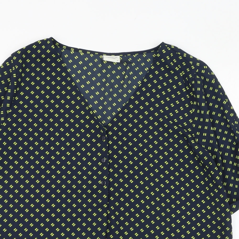 JACOUELINE de YONG Womens Black Geometric Polyester Basic Blouse Size 10 V-Neck