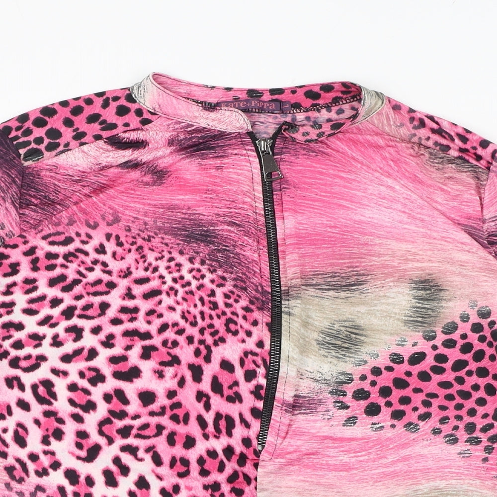 Kate & Pippa Womens Pink Animal Print Polyester Pullover Sweatshirt Size L  Zip