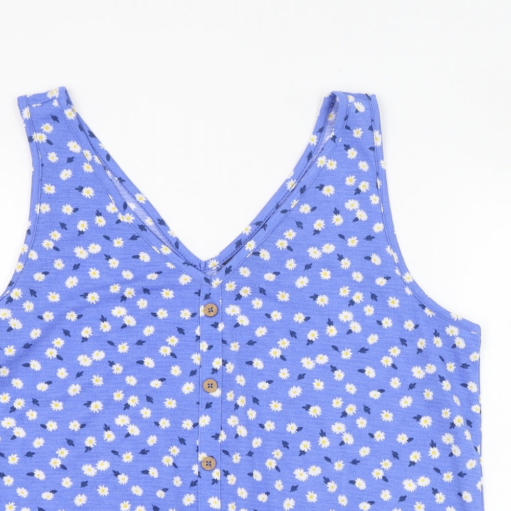 Dunnes Stores Womens Blue Floral Polyester  Tank Size L V-Neck