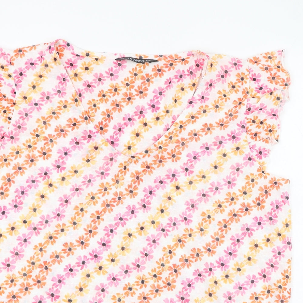 Dunnes Stores Womens Ivory Floral Polyester Basic Blouse Size L V-Neck