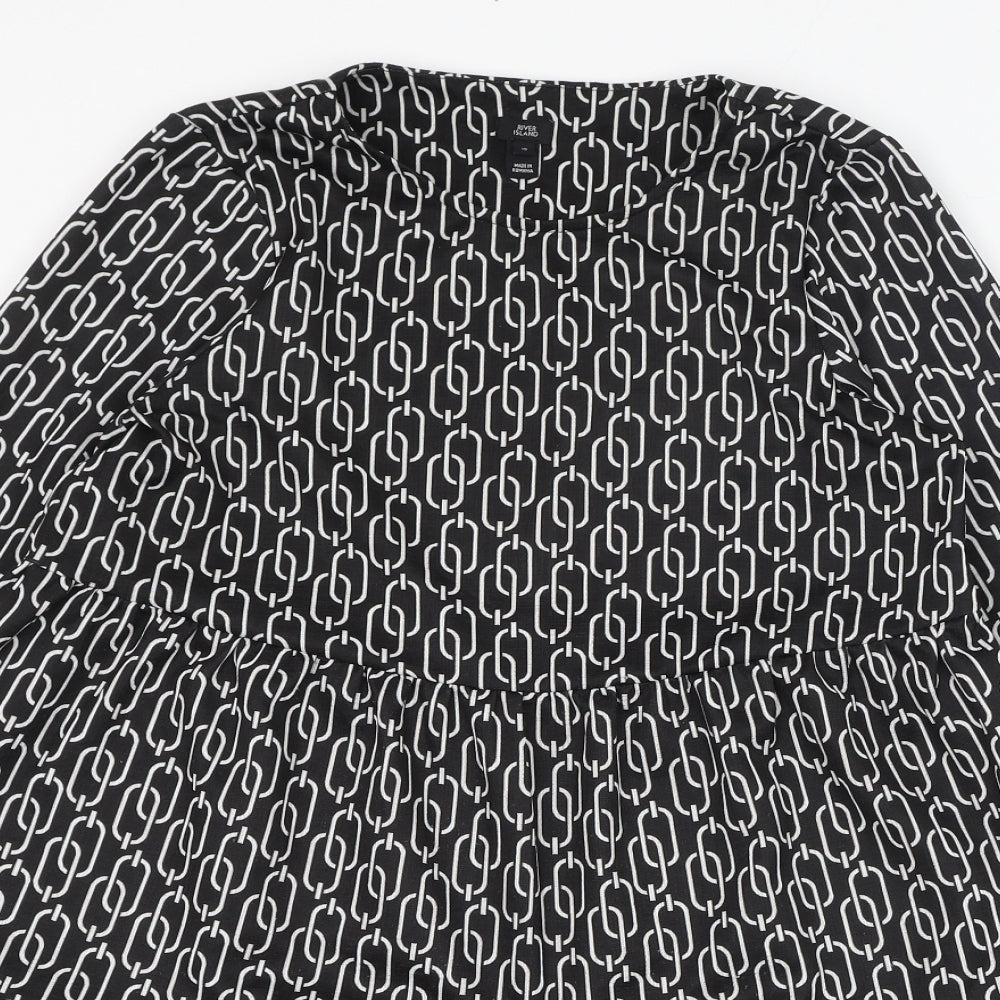 River Island Womens Black Geometric Polyester Trapeze & Swing  Size 10  Round Neck Pullover - Smock