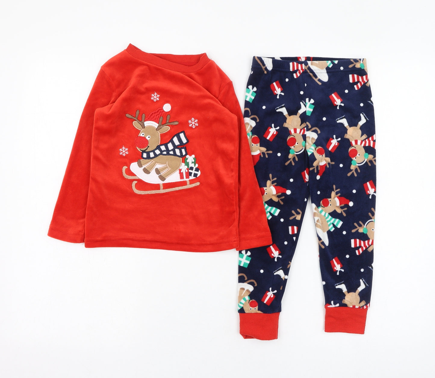 Dunnes Stores Boys Red Solid Polyester  Pyjama Set Size 2-3 Years  Pullover - Christmas, Reindeer