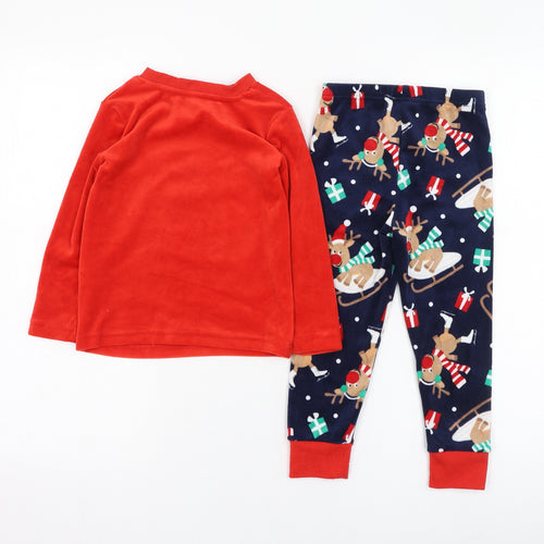 Dunnes Stores Boys Red Solid Polyester  Pyjama Set Size 2-3 Years  Pullover - Christmas, Reindeer