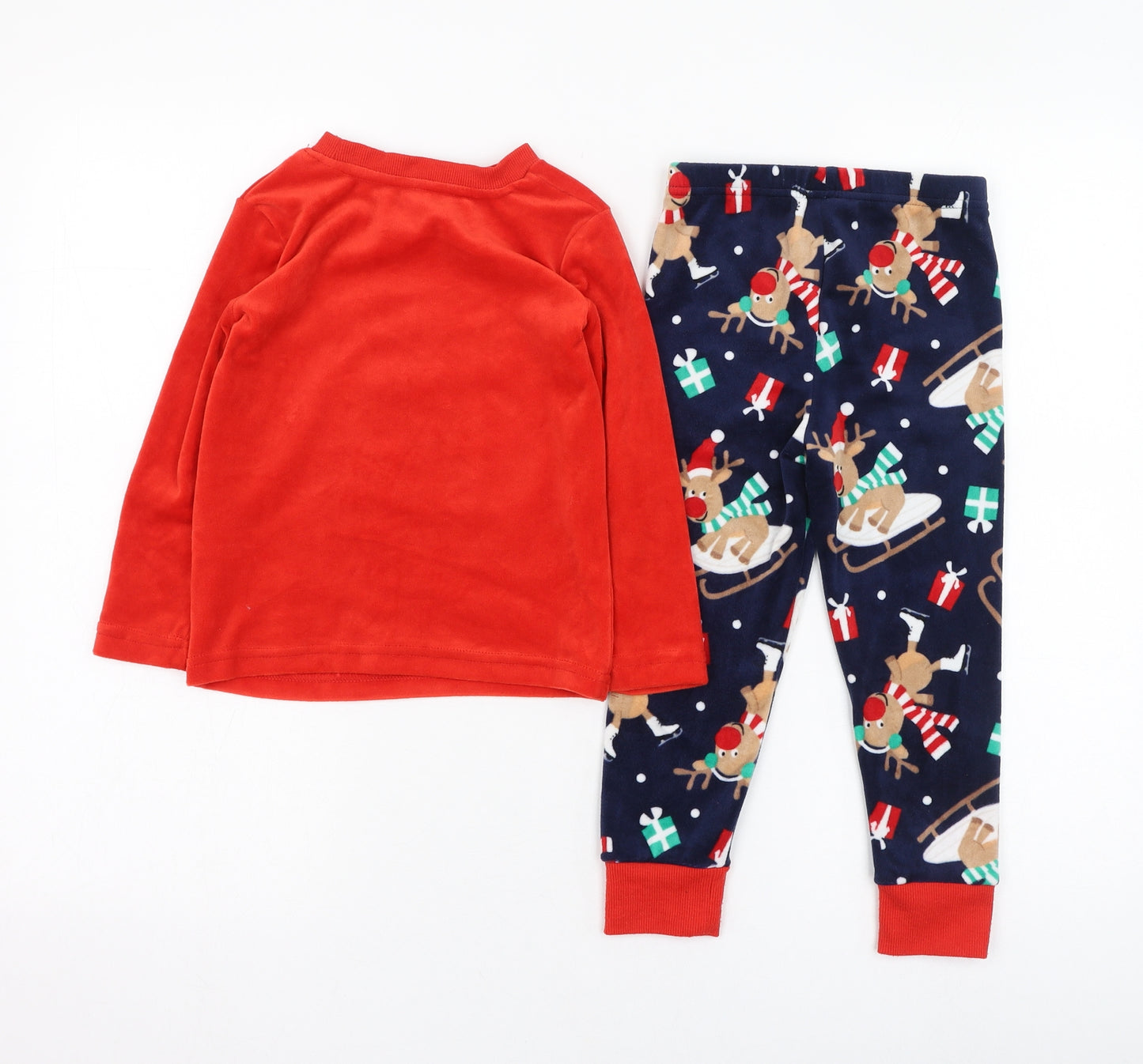 Dunnes Stores Boys Red Solid Polyester  Pyjama Set Size 2-3 Years  Pullover - Christmas, Reindeer