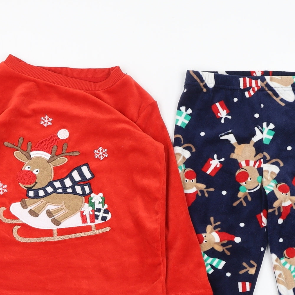 Dunnes Stores Boys Red Solid Polyester  Pyjama Set Size 2-3 Years  Pullover - Christmas, Reindeer