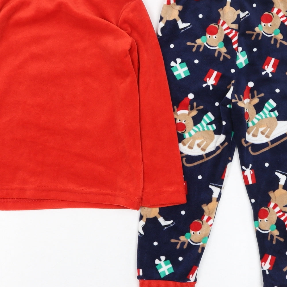 Dunnes Stores Boys Red Solid Polyester  Pyjama Set Size 2-3 Years  Pullover - Christmas, Reindeer