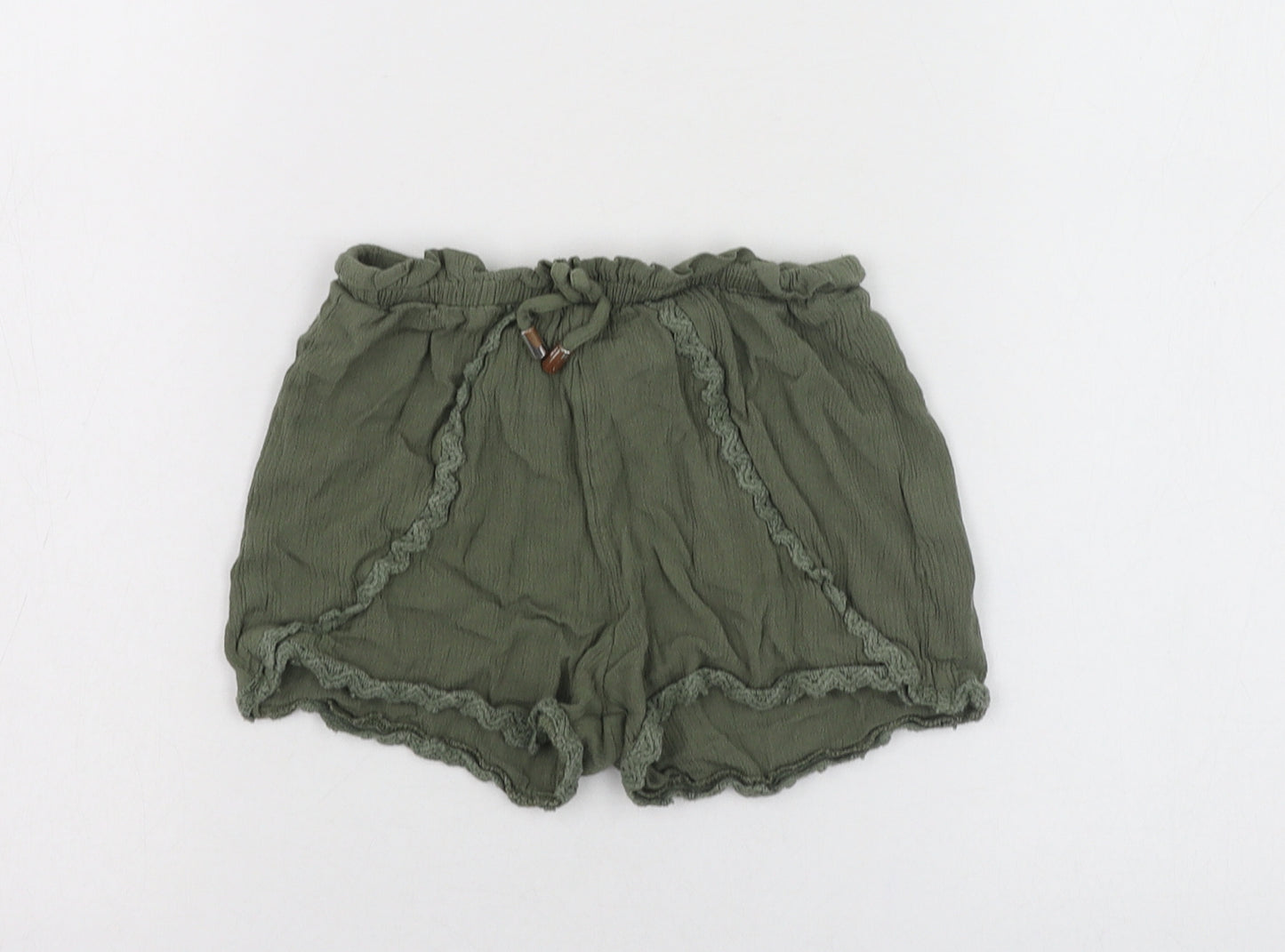 Primark Girls Green  Viscose Paperbag Shorts Size 7-8 Years  Regular