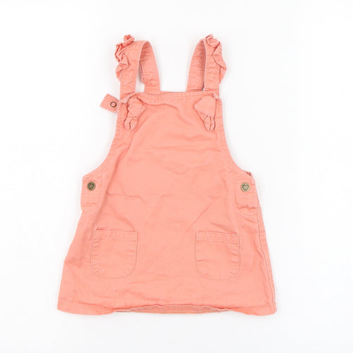 George Girls Pink  Cotton Pinafore/Dungaree Dress  Size 12-18 Months  Square Neck Button