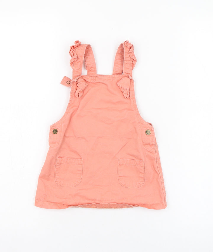 George Girls Pink Cotton Pinafore/Dungaree Dress Size 12-18 Months Square Neck Button