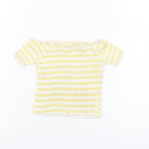 Primark Girls  Striped Cotton Basic T-Shirt Size 3-4 Years Square Neck Pullover