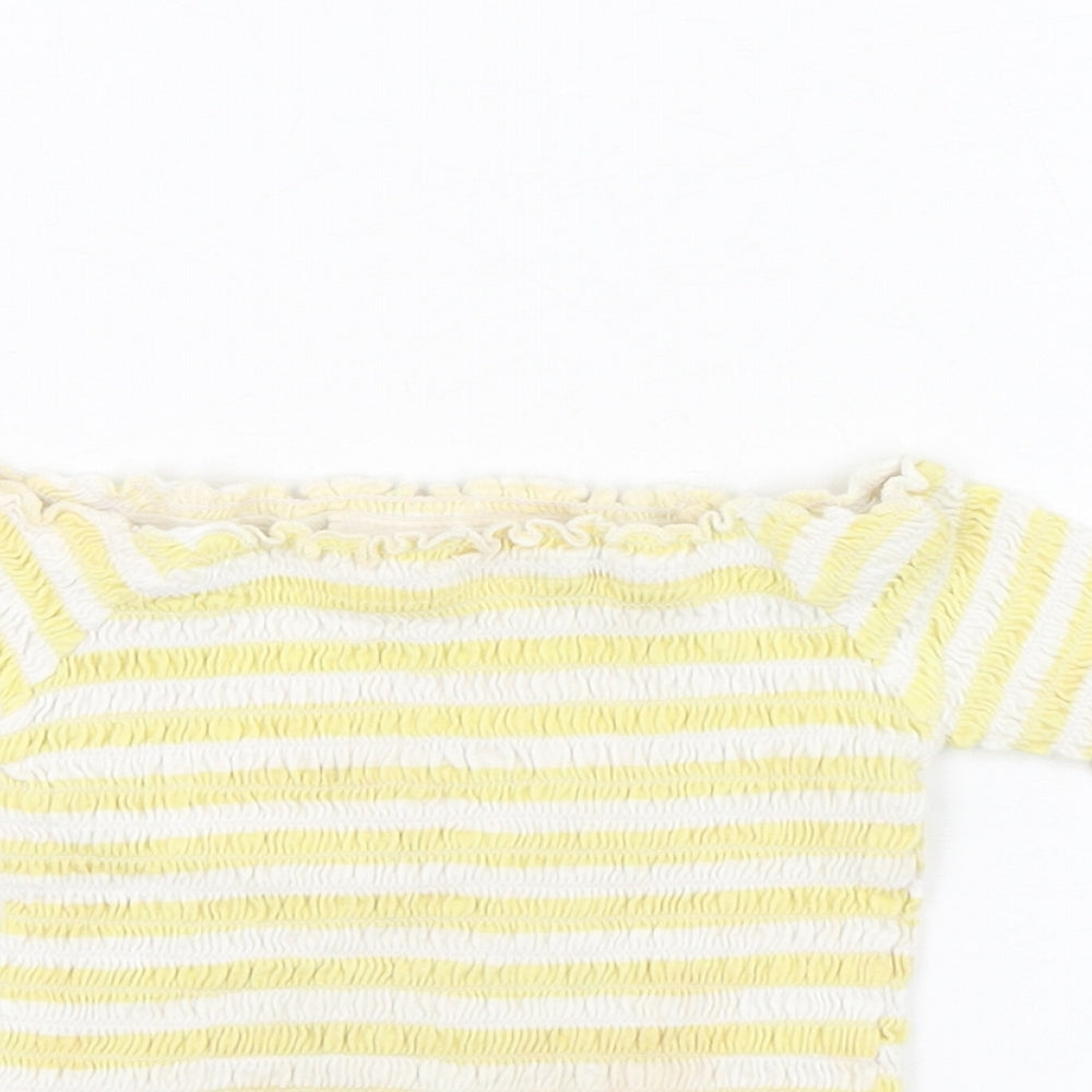 Primark Girls  Striped Cotton Basic T-Shirt Size 3-4 Years Square Neck Pullover