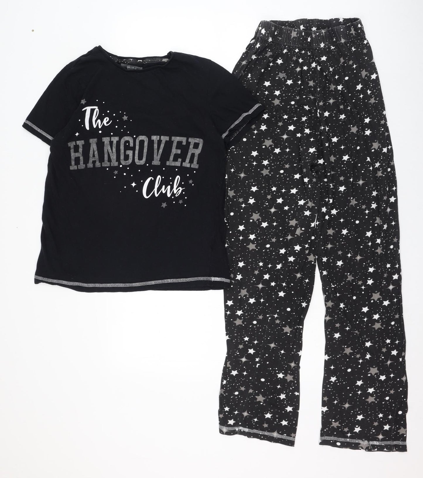 Studio Womens Black Solid Cotton Top Pyjama Set Size 8   - The Hangover Club
