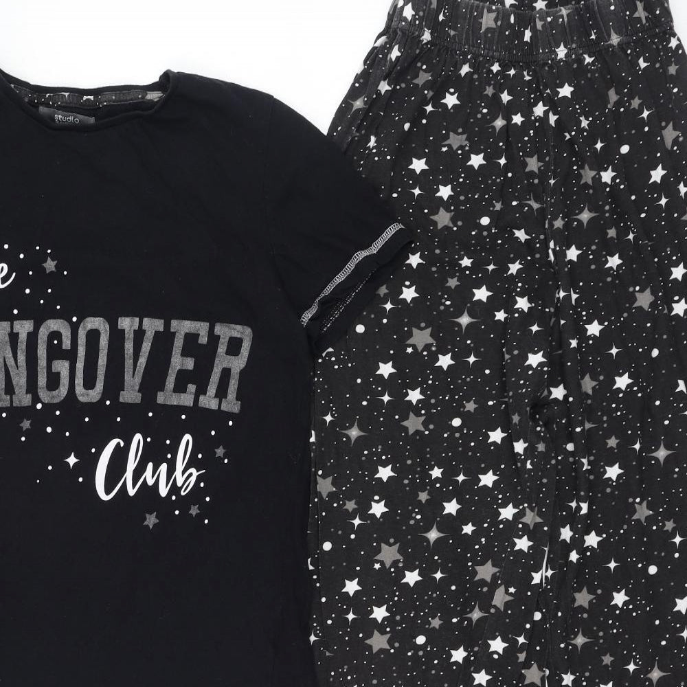 Studio Womens Black Solid Cotton Top Pyjama Set Size 8   - The Hangover Club