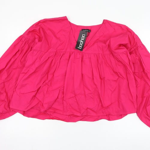Boohoo Womens Pink  Cotton Basic Blouse Size 12 V-Neck