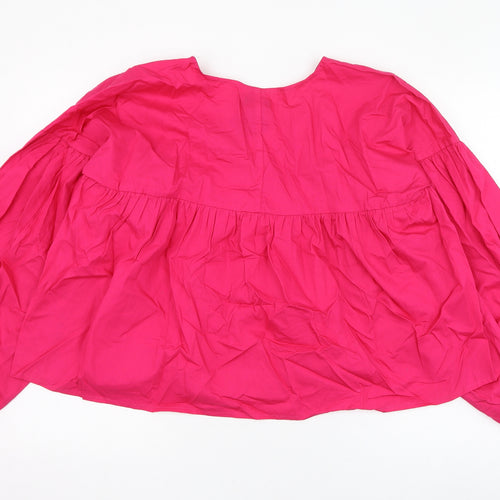 Boohoo Womens Pink  Cotton Basic Blouse Size 12 V-Neck