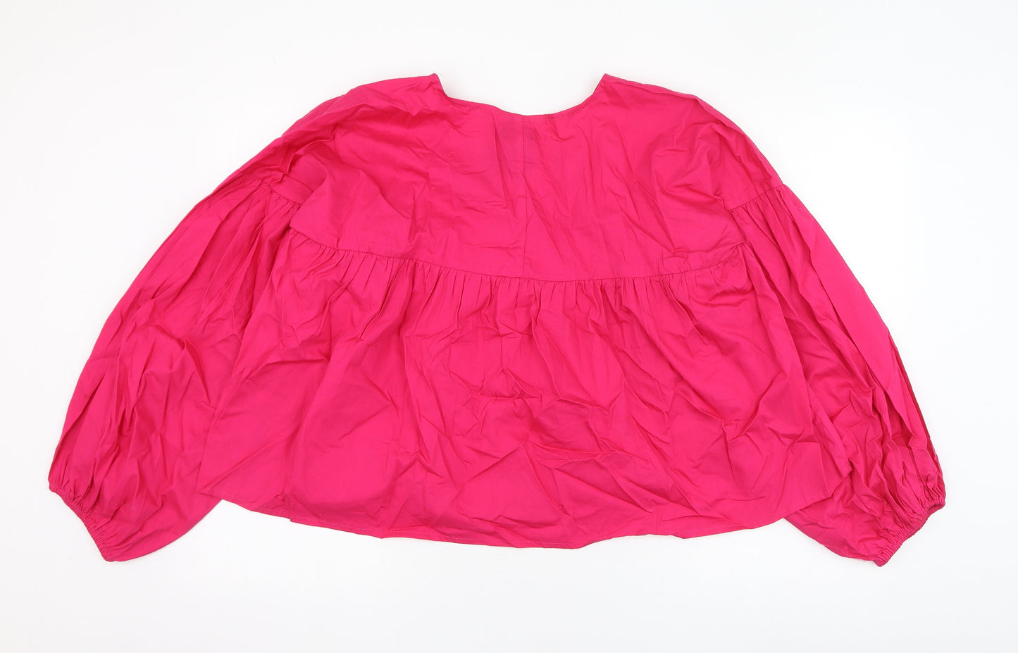 Boohoo Womens Pink  Cotton Basic Blouse Size 12 V-Neck