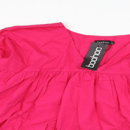 Boohoo Womens Pink  Cotton Basic Blouse Size 12 V-Neck