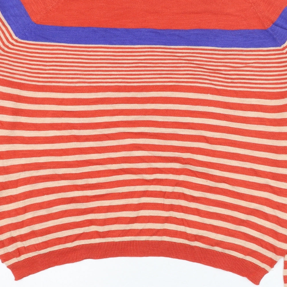 La Redoute Womens Orange Round Neck Striped Cotton Pullover Jumper Size 14