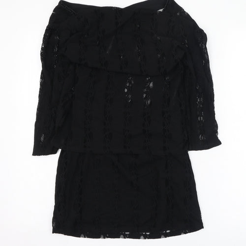 Style Collection Womens Black  Nylon Pencil Dress  Size M  Square Neck Button