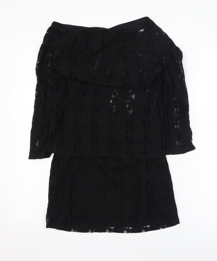 Style Collection Womens Black Nylon Pencil Dress Size M Square Neck Button