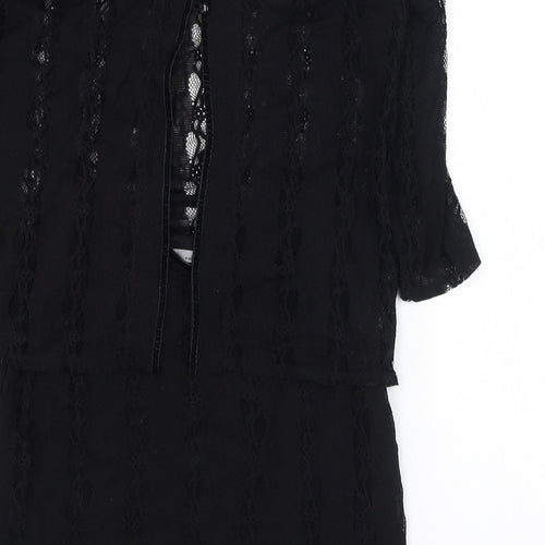 Style Collection Womens Black  Nylon Pencil Dress  Size M  Square Neck Button