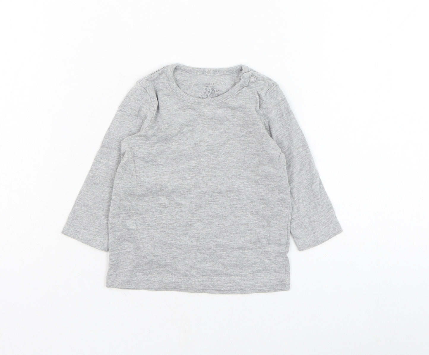 F&F Girls Grey  Cotton Basic T-Shirt Size 0-3 Months Round Neck Pullover