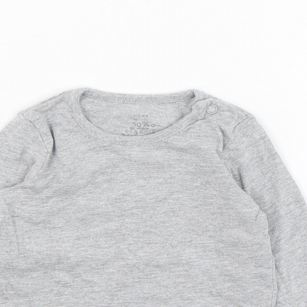 F&F Girls Grey  Cotton Basic T-Shirt Size 0-3 Months Round Neck Pullover
