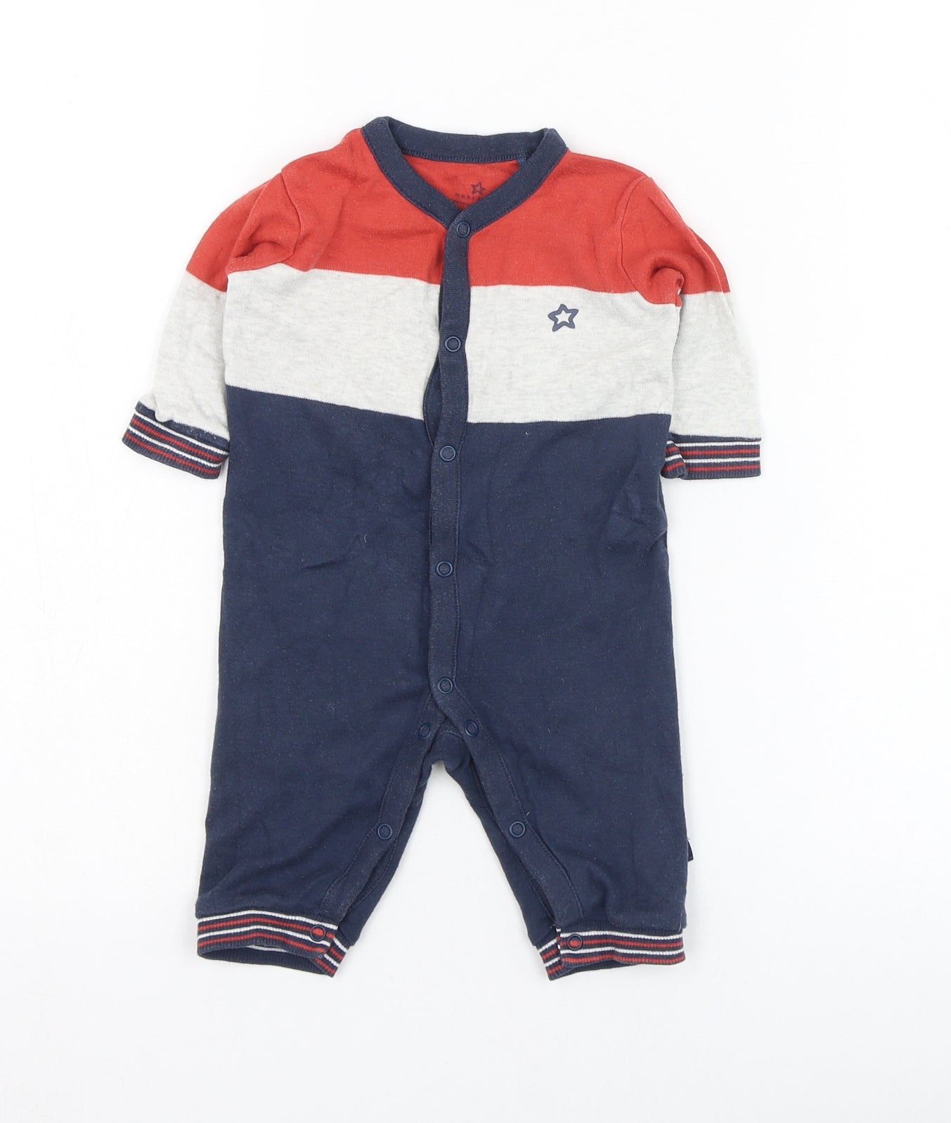 NEXT Boys Blue Colourblock Cotton Babygrow One-Piece Size 3-6 Months  Button