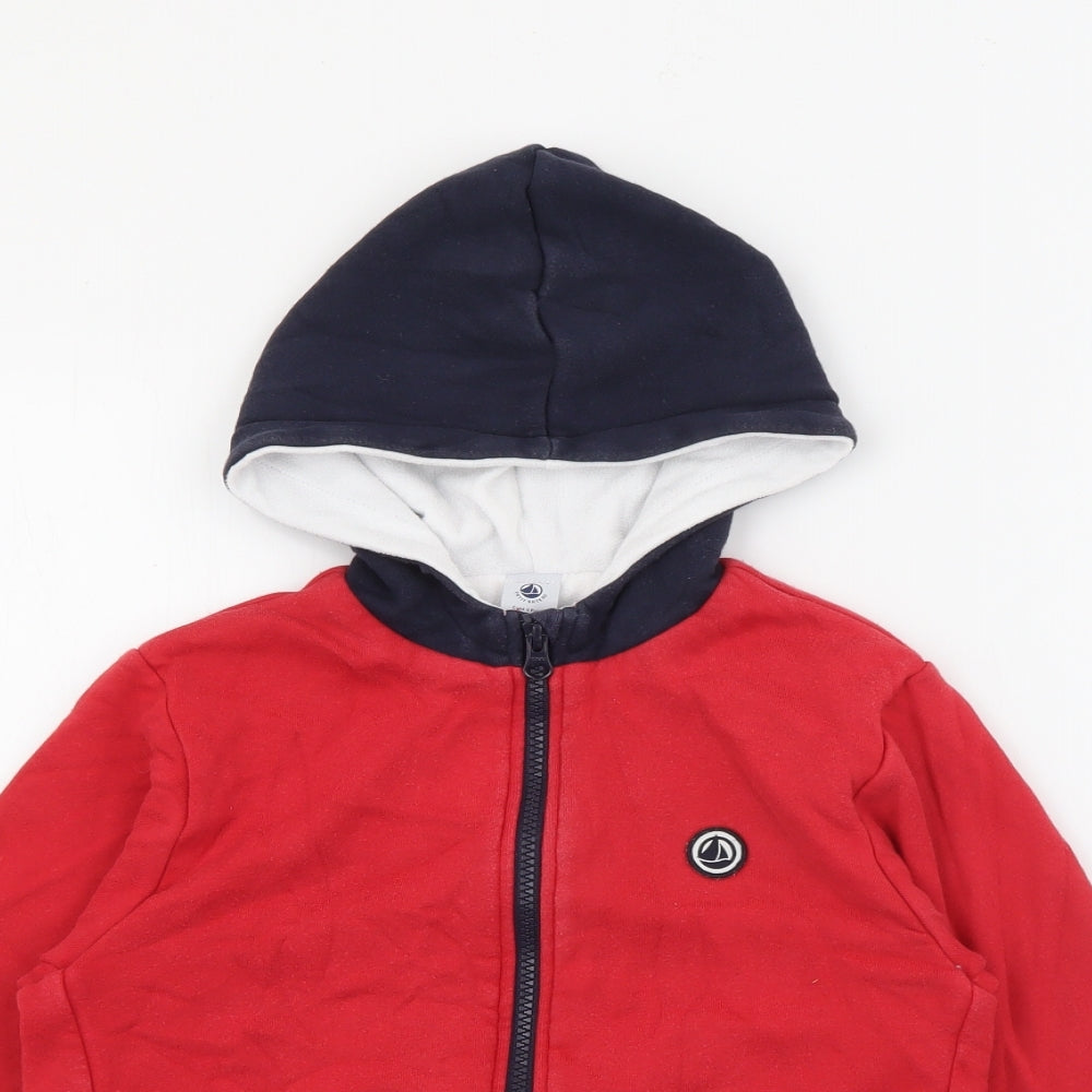 Petit Bateru Boys Red  Cotton Full Zip Hoodie Size 8 Years  Zip