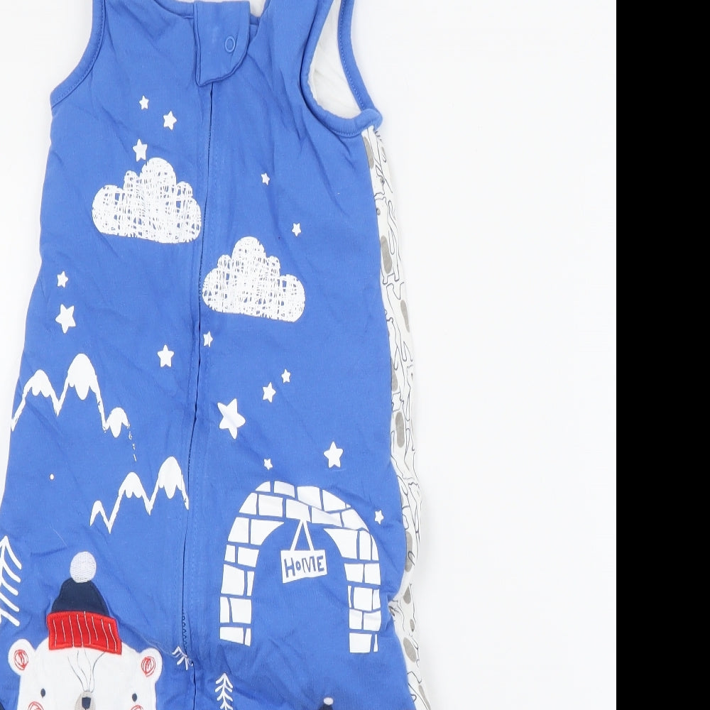 TU Baby Blue Geometric Cotton Babygrow One-Piece Size 12-18 Months  Zip - Babybag