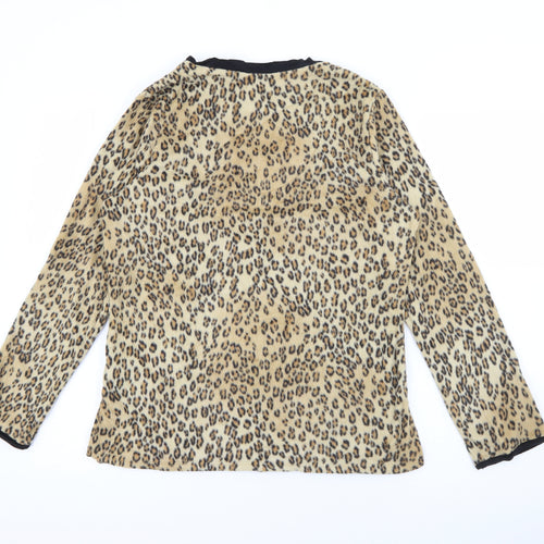 Anne Klein 2 Womens Beige V-Neck Animal Print Polyester Pullover Jumper Size M