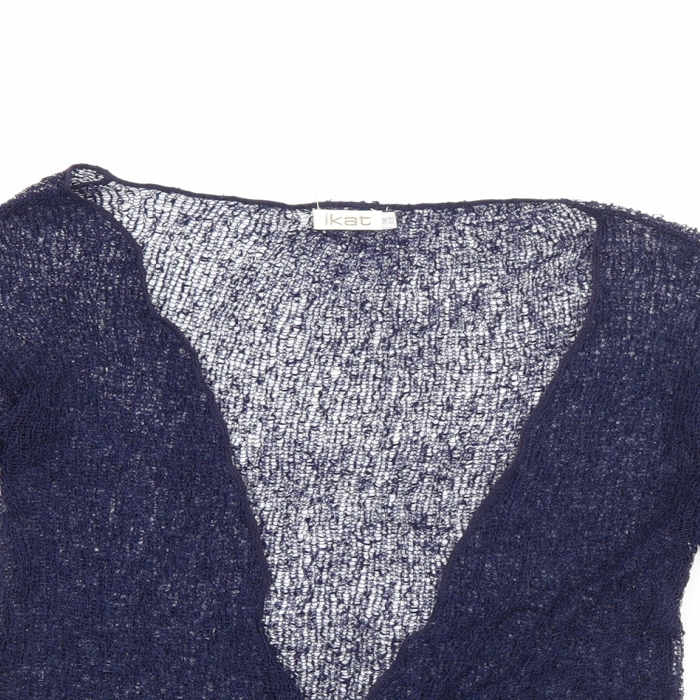 Ikat Womens Blue V-Neck  Acrylic Cardigan Jumper One Size