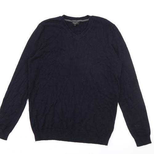New Look Mens Blue V-Neck  Cotton Pullover Jumper Size L