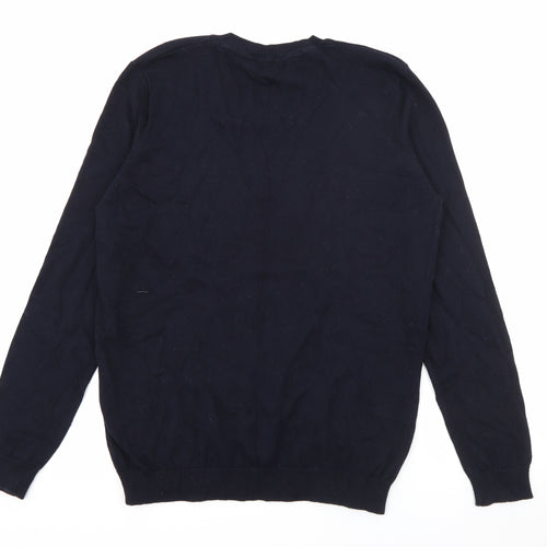New Look Mens Blue V-Neck  Cotton Pullover Jumper Size L