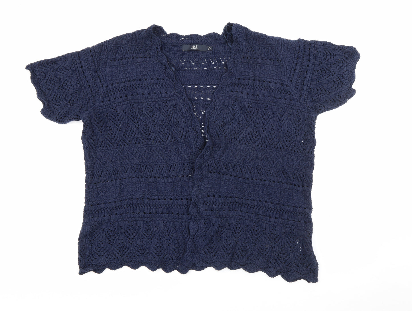 Isle Essentials Womens Blue V-Neck  Cotton Cardigan Jumper Size 22
