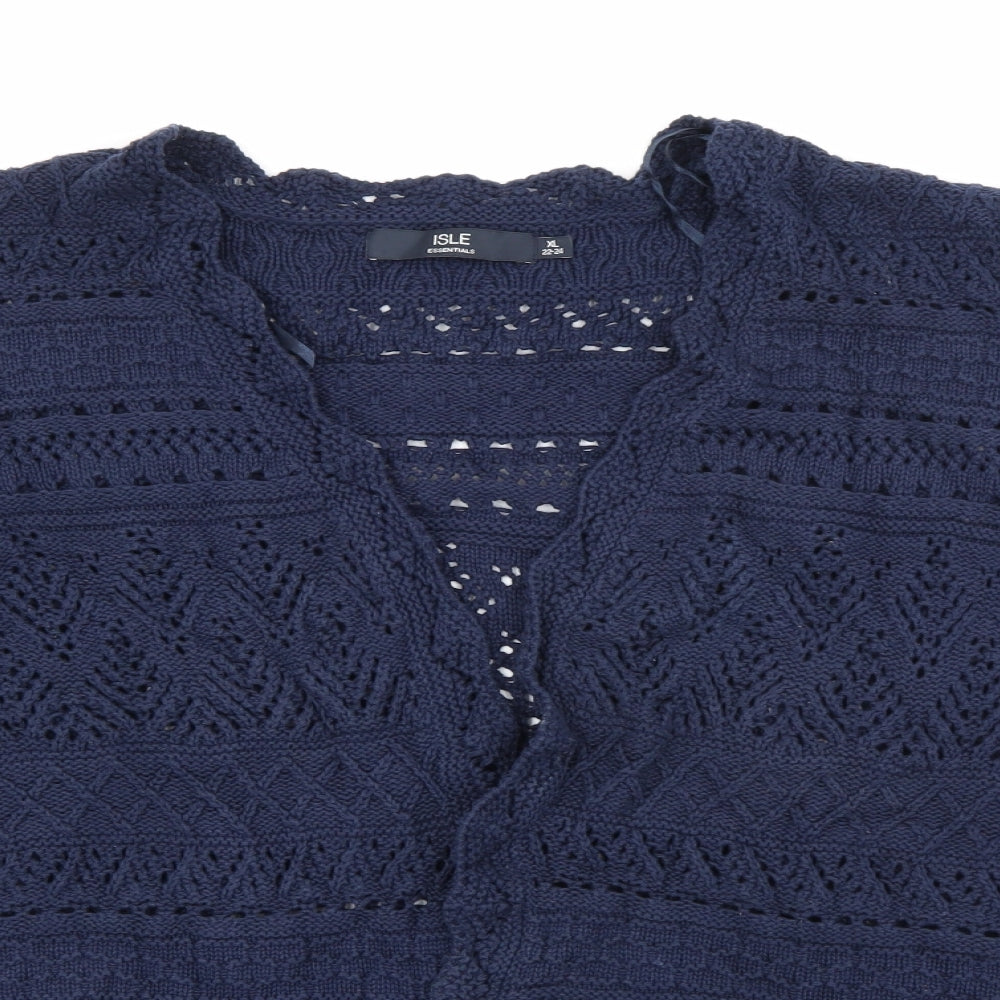 Isle Essentials Womens Blue V-Neck  Cotton Cardigan Jumper Size 22