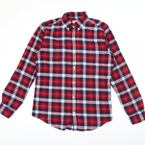 NEXT Mens Red Plaid Cotton  Button-Up Size S Collared Button