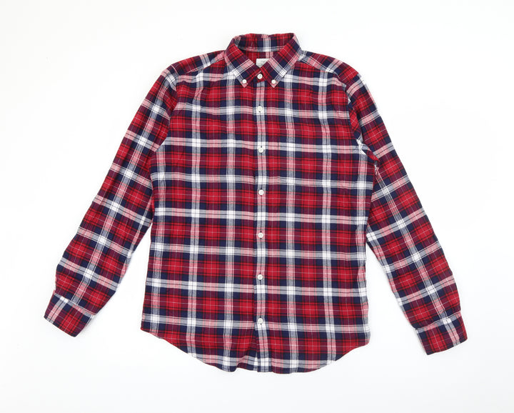 NEXT Mens Red Plaid Cotton  Button-Up Size S Collared Button