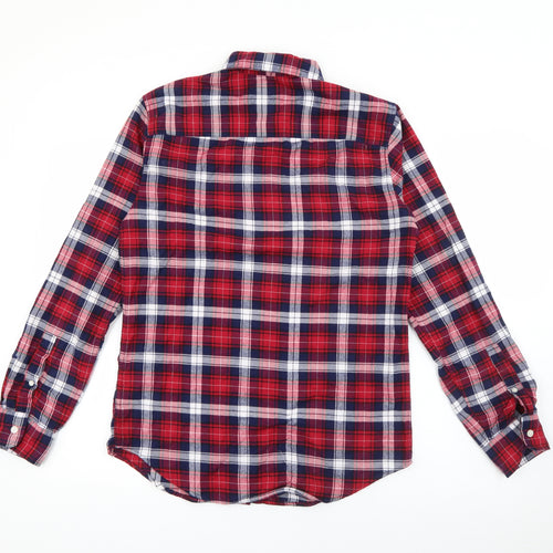 NEXT Mens Red Plaid Cotton  Button-Up Size S Collared Button