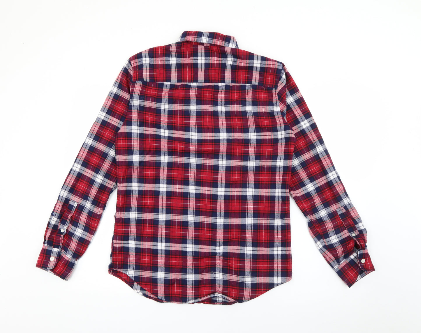 NEXT Mens Red Plaid Cotton  Button-Up Size S Collared Button
